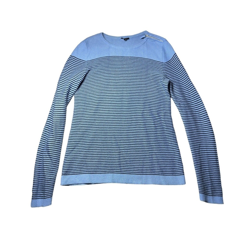 talbots womens sweater size Sβ blue stripe zip shoulder cotton cashmere blend